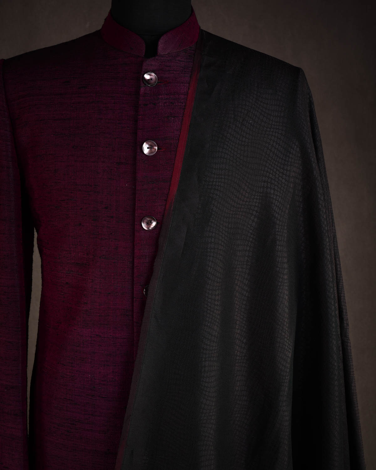 Black Black Zari Distressed Python Stripes Brocade Handwoven Silk Wool Unisex Dress Shawl-HolyWeaves