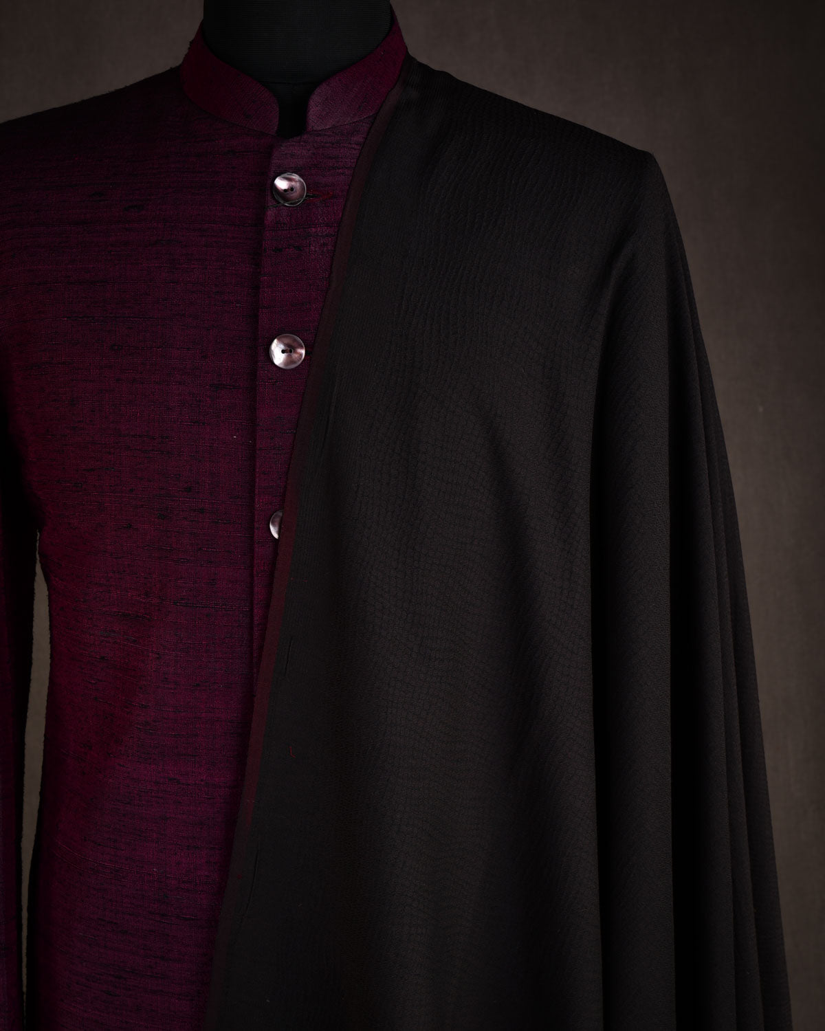 Black Python Stripes Resham Brocade Handwoven Silk Wool Unisex Dress Shawl-HolyWeaves