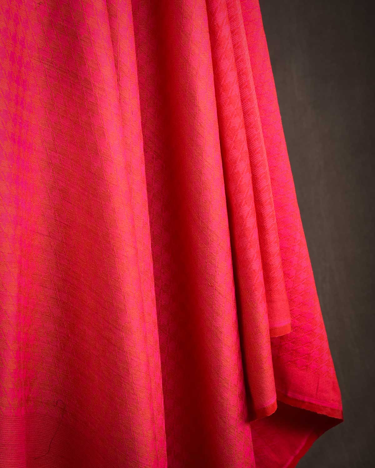 Shot Red-Pink Houndstooth Tanchoi Handwoven Silk Wool Unisex Dress Shawl-HolyWeaves