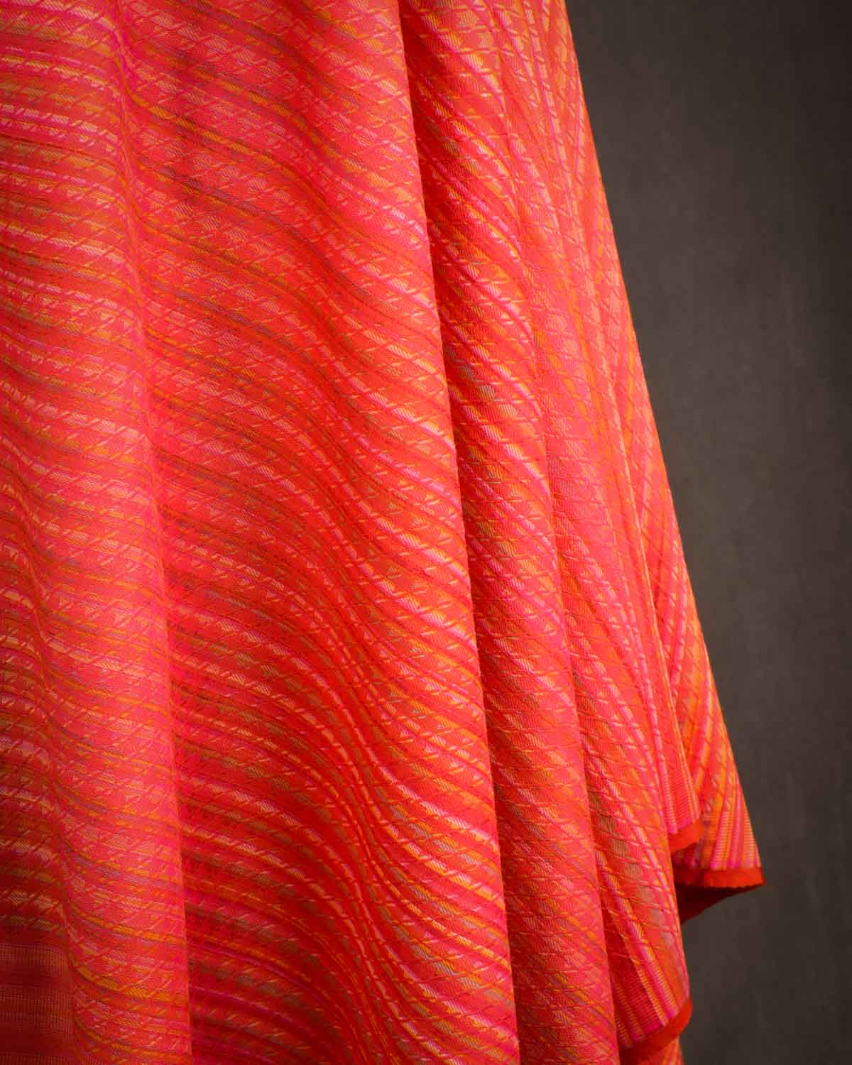 Variegated Orange Houndstooth Tanchoi Handwoven Silk Wool Unisex Dress Shawl-HolyWeaves