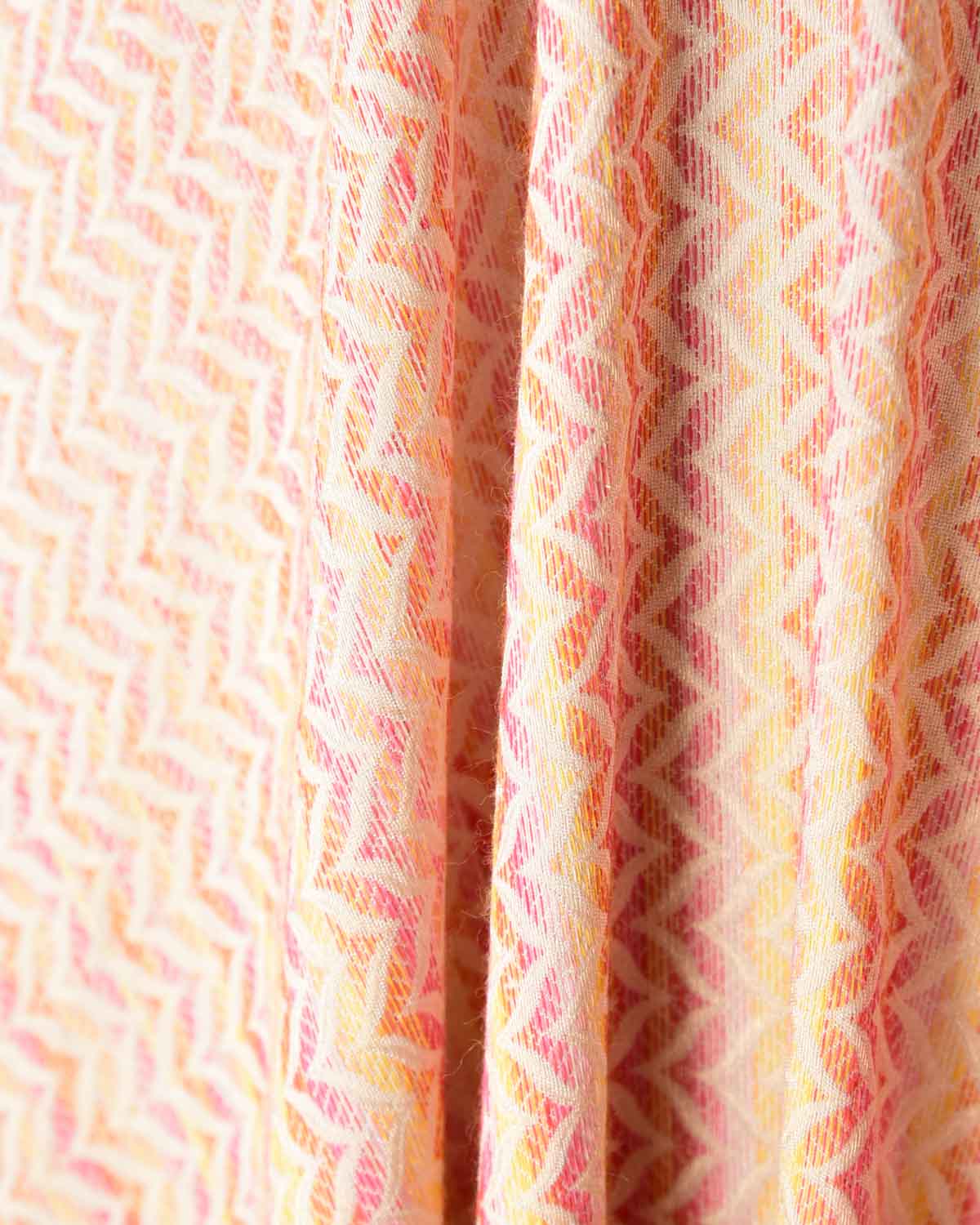 Metallic Variegated Cream Silver Zari Brocade Handwoven Silk Wool Unisex Dress Shawl-HolyWeaves