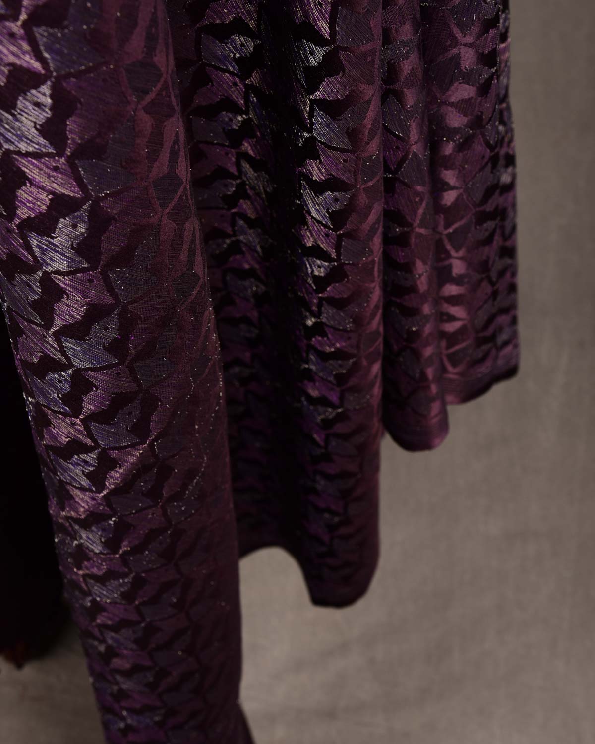 Metallic Brown Buddha "Wisdom & Compassion" Silver & Purple Zari Satin Brocade Handwoven Silk Wool Unisex Dress Shawl-HolyWeaves