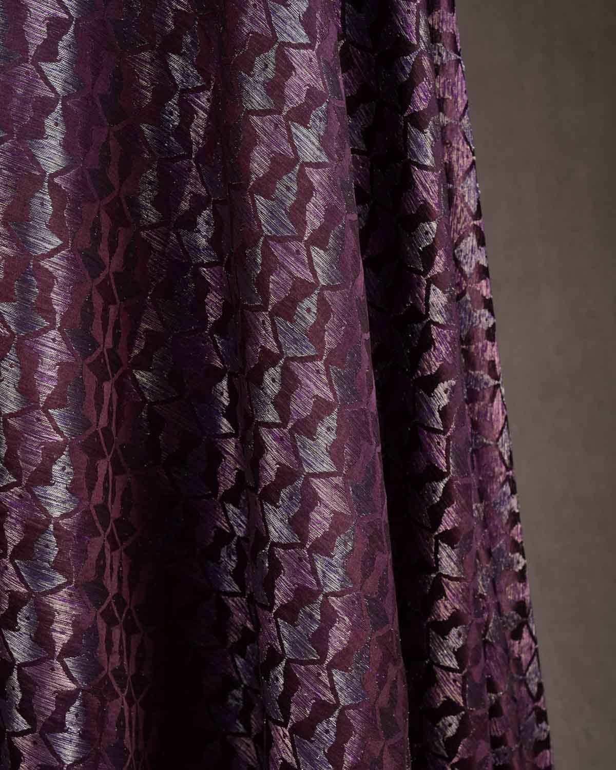 Metallic Brown Buddha "Wisdom & Compassion" Silver & Purple Zari Satin Brocade Handwoven Silk Wool Unisex Dress Shawl-HolyWeaves