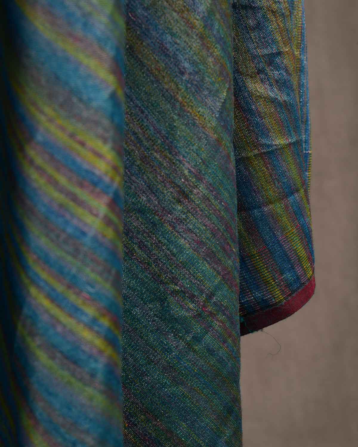 Variegated Metallic Blue Waterfall Brocade Handwoven Silk Wool Unisex Dress Shawl-HolyWeaves