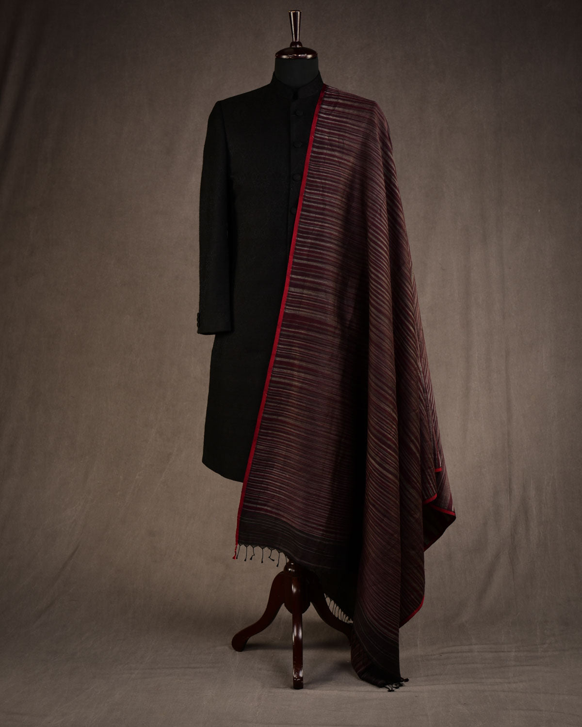 Variegated Mahogany Waterfall Brocade Handwoven Silk Wool Unisex Dress Shawl-HolyWeaves