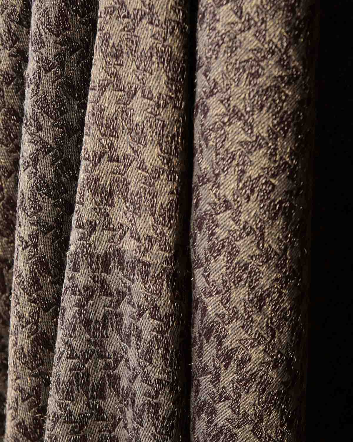 Metallic Gray Abstract Geometric Brocade Handwoven Silk Wool Unisex Dress Shawl-HolyWeaves