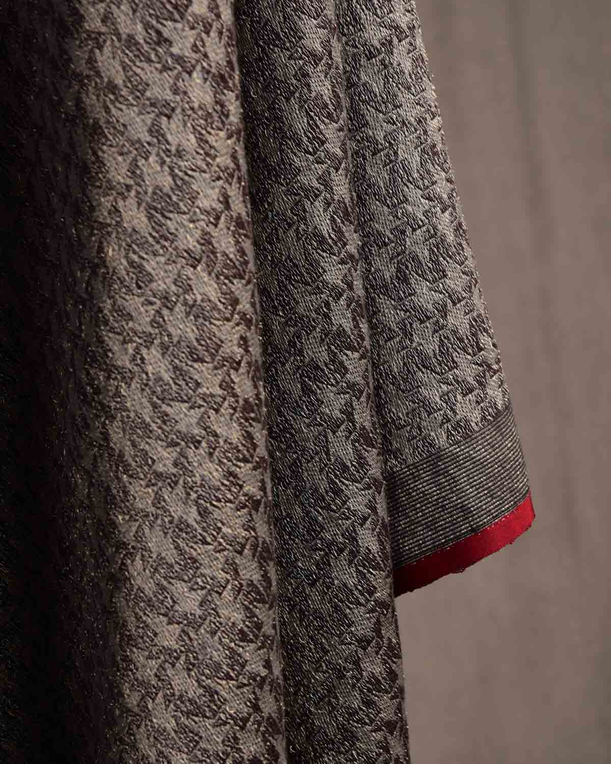 Metallic Gray Abstract Geometric Brocade Handwoven Silk Wool Unisex Dress Shawl-HolyWeaves