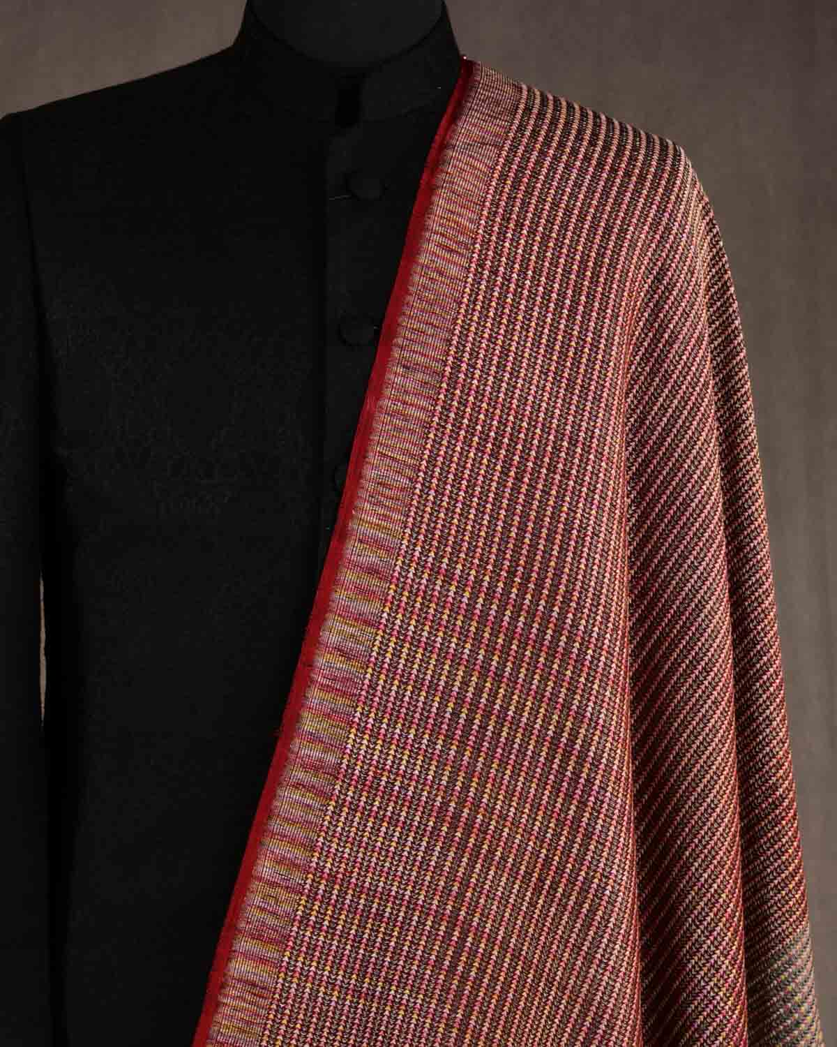 Dual Tone Gray Maroon Multicolor Zari Arrowhead Brocade Handwoven Silk Wool Banarasi Shawl-HolyWeaves