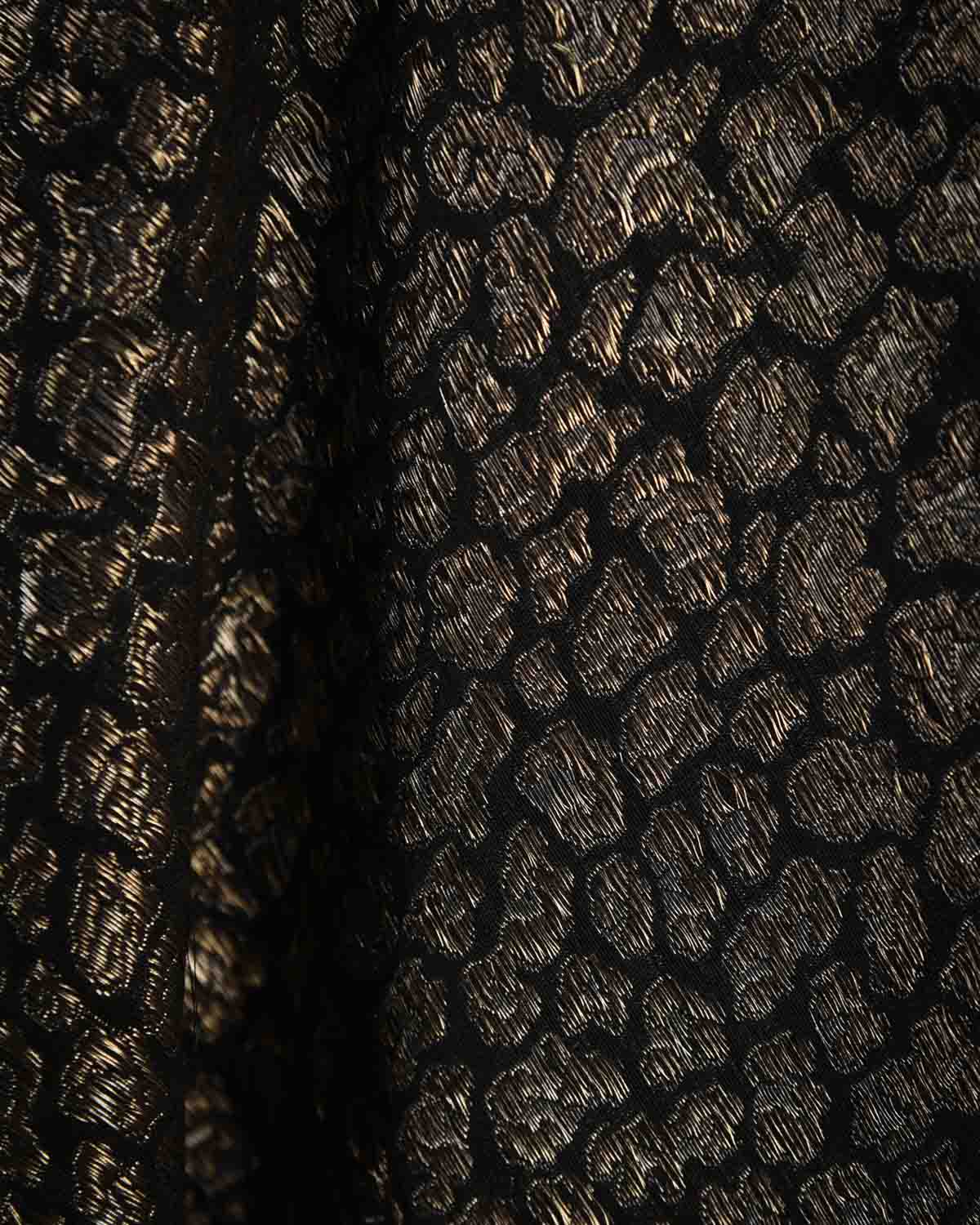 Black Gold And Silver Zari Jaguar Stripes Brocade Handwoven Silk Wool Unisex Dress Shawl-HolyWeaves