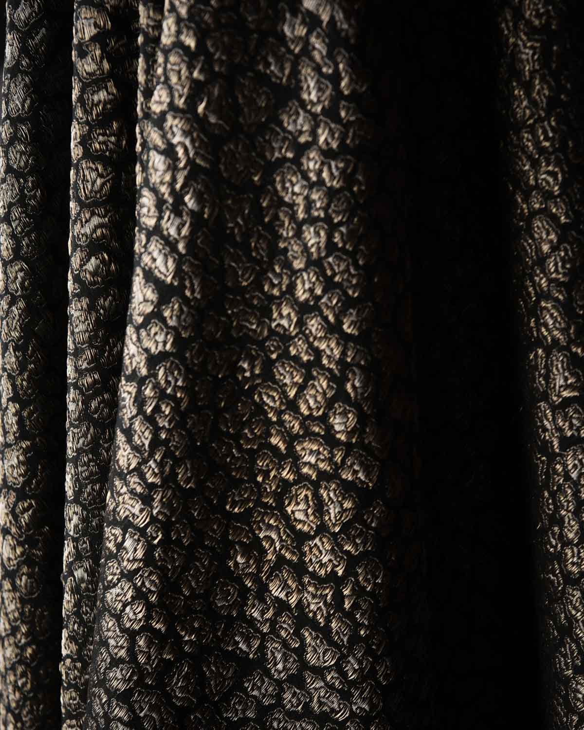 Black Gold And Silver Zari Jaguar Stripes Brocade Handwoven Silk Wool Unisex Dress Shawl-HolyWeaves