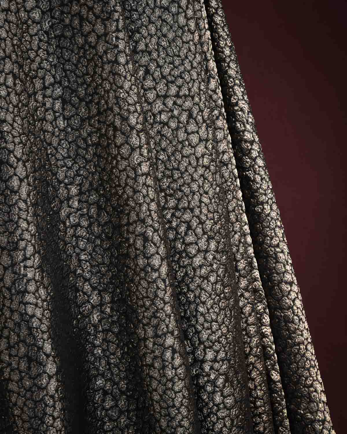 Black Gold And Silver Zari Jaguar Stripes Brocade Handwoven Silk Wool Unisex Dress Shawl-HolyWeaves