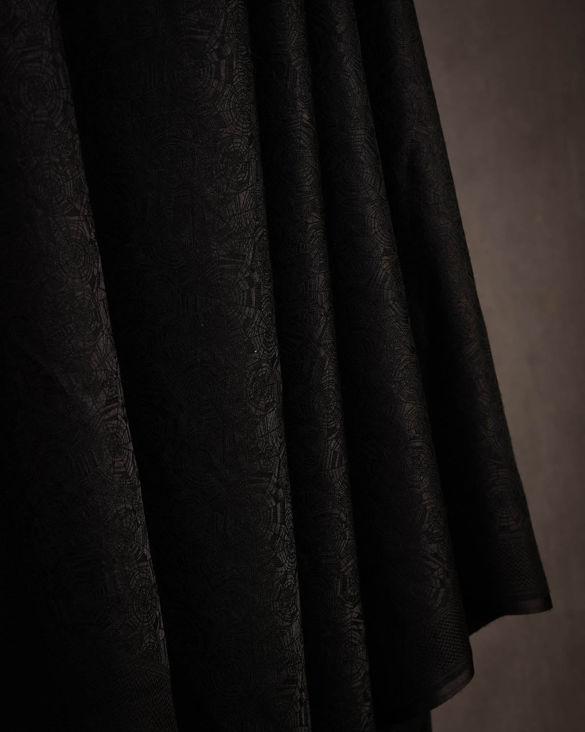 Black Spider Web Satin Tanchoi Handwoven Silk Wool Unisex Dress Shawl-HolyWeaves