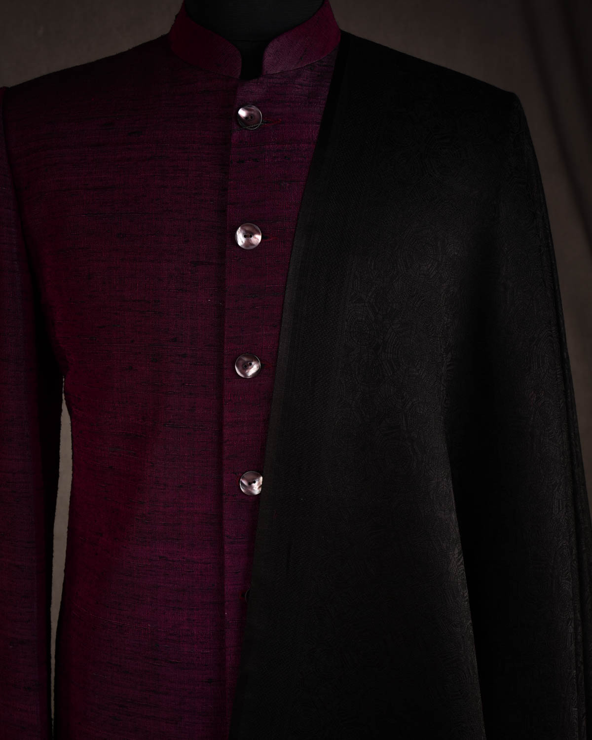 Black Spider Web Satin Tanchoi Handwoven Silk Wool Unisex Dress Shawl-HolyWeaves