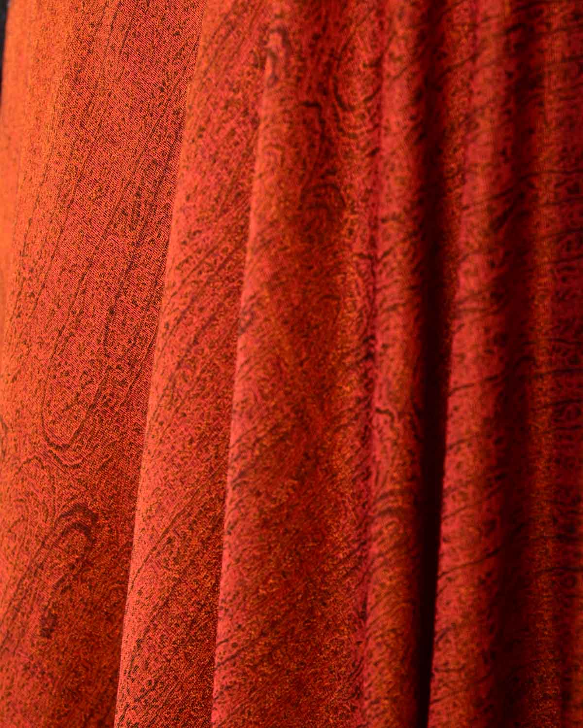 Orange Paisley Tanchoi Handwoven Silk Wool Banarasi Shawl-HolyWeaves