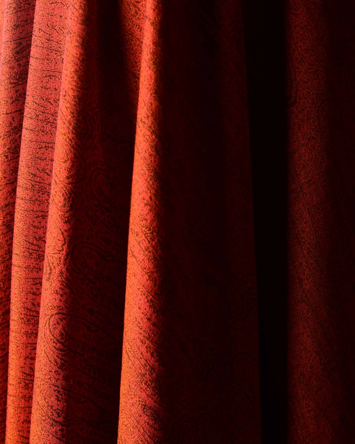 Orange Paisley Tanchoi Handwoven Silk Wool Banarasi Shawl-HolyWeaves