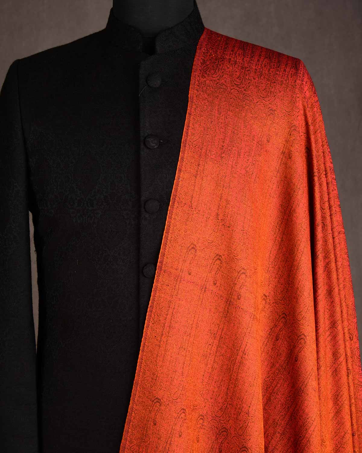 Orange Paisley Tanchoi Handwoven Silk Wool Banarasi Shawl-HolyWeaves