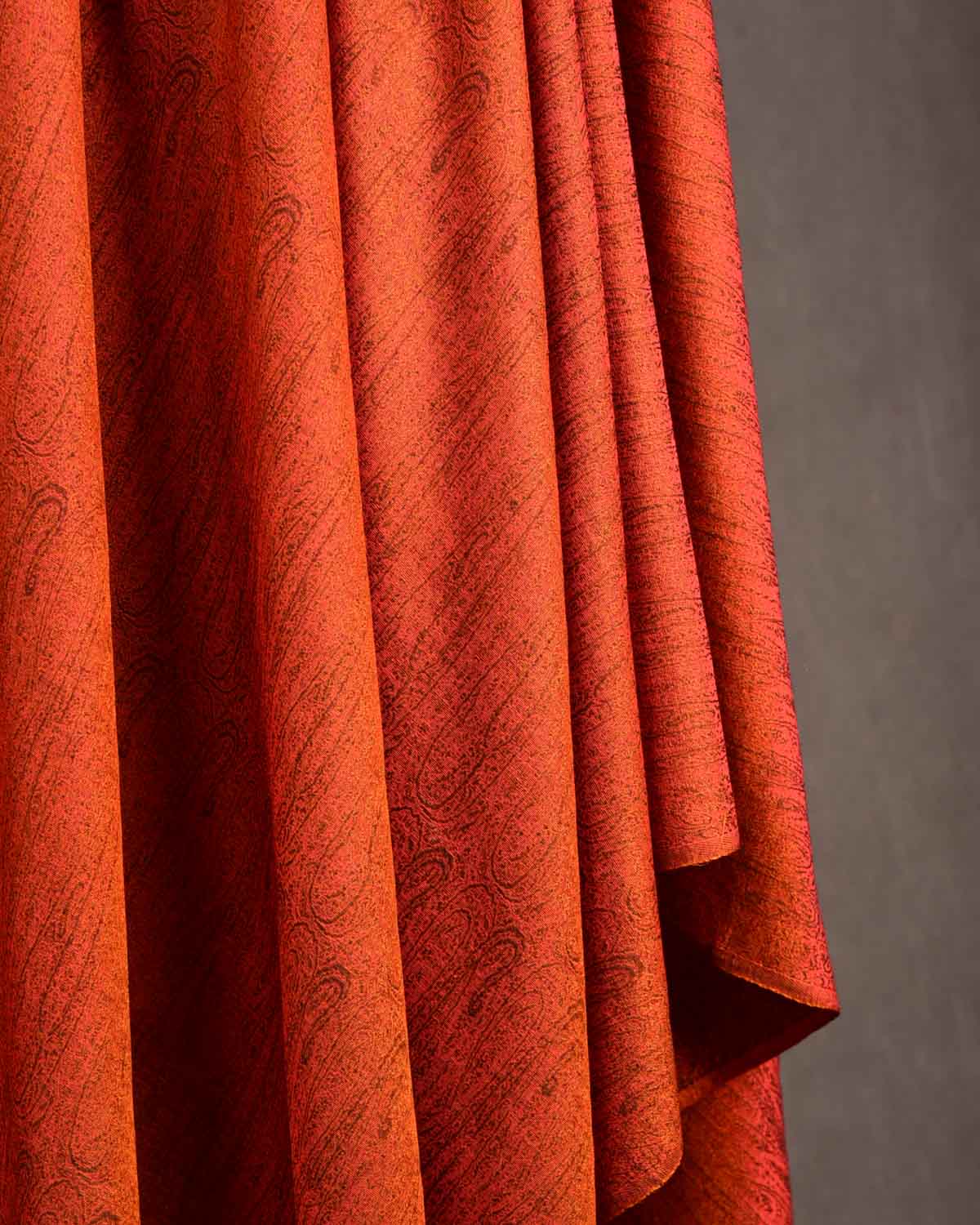 Orange Paisley Tanchoi Handwoven Silk Wool Banarasi Shawl-HolyWeaves