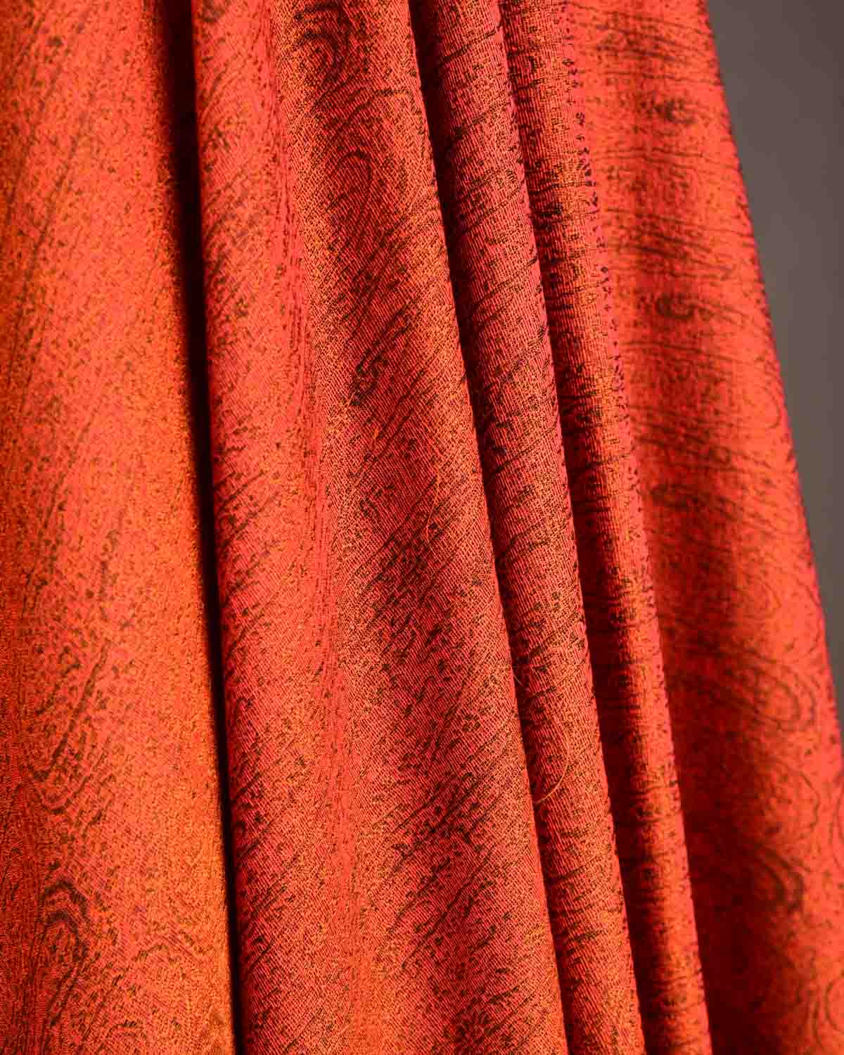 Orange Paisley Tanchoi Handwoven Silk Wool Banarasi Shawl-HolyWeaves