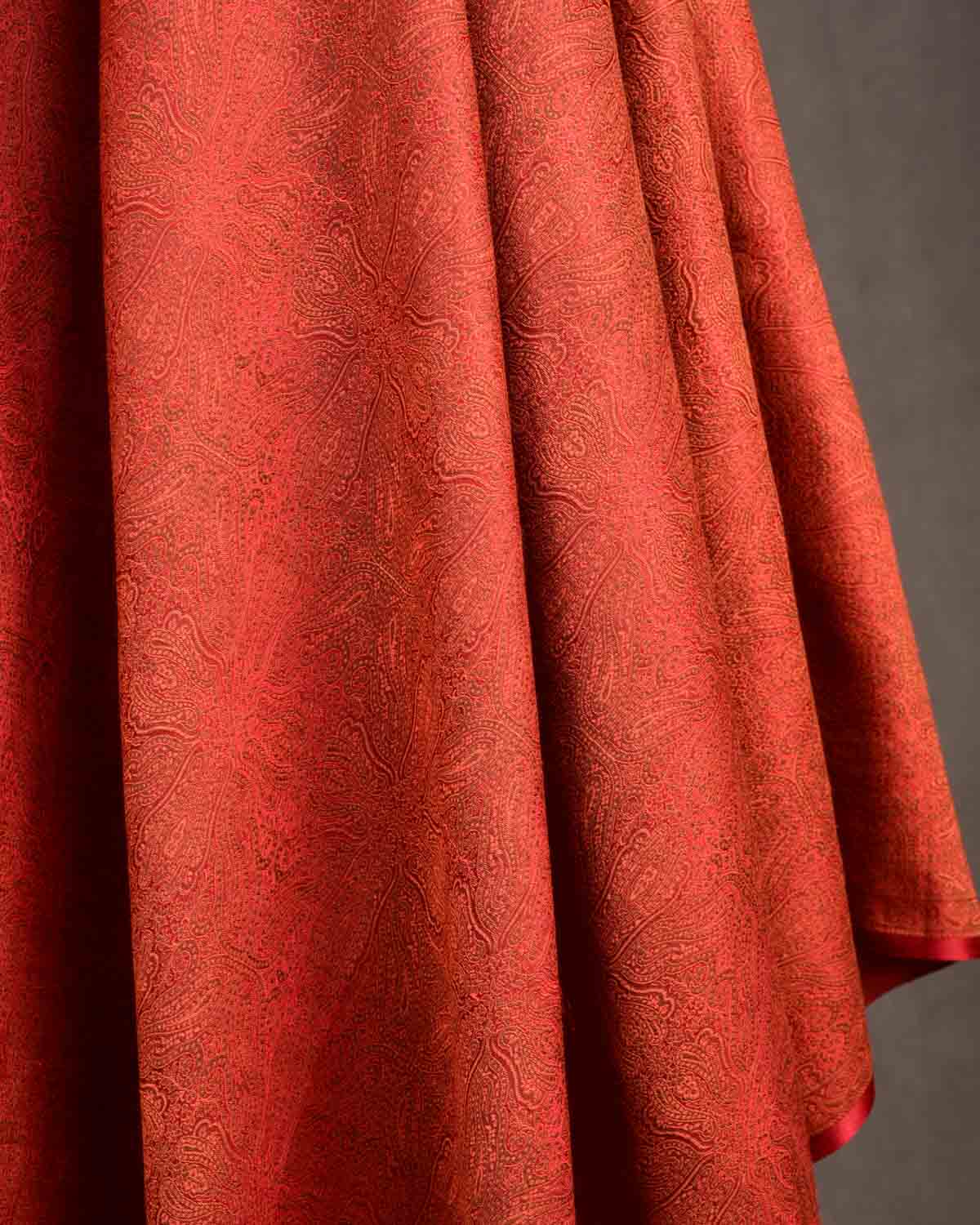 Rust Damask Tanchoi Handwoven Silk Wool Banarasi Shawl-HolyWeaves