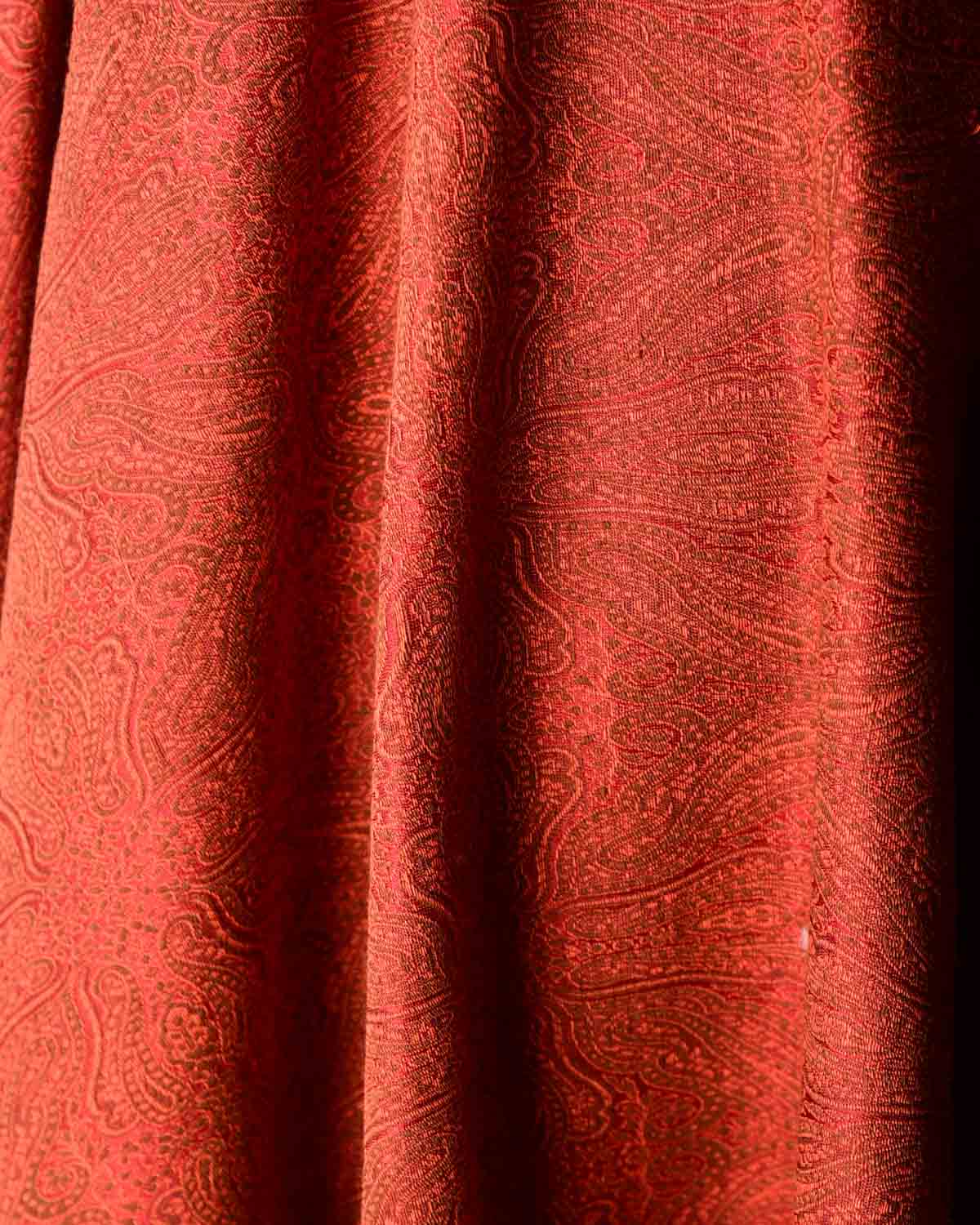 Rust Damask Tanchoi Handwoven Silk Wool Banarasi Shawl-HolyWeaves