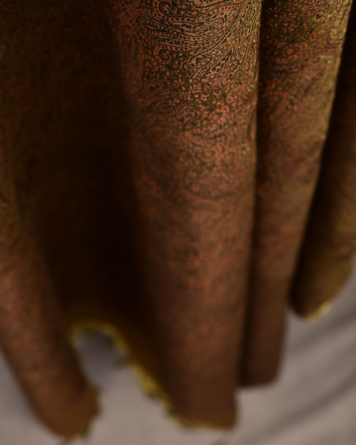 Brown & Green Damask Tanchoi Handwoven Silk Wool Banarasi Shawl-HolyWeaves