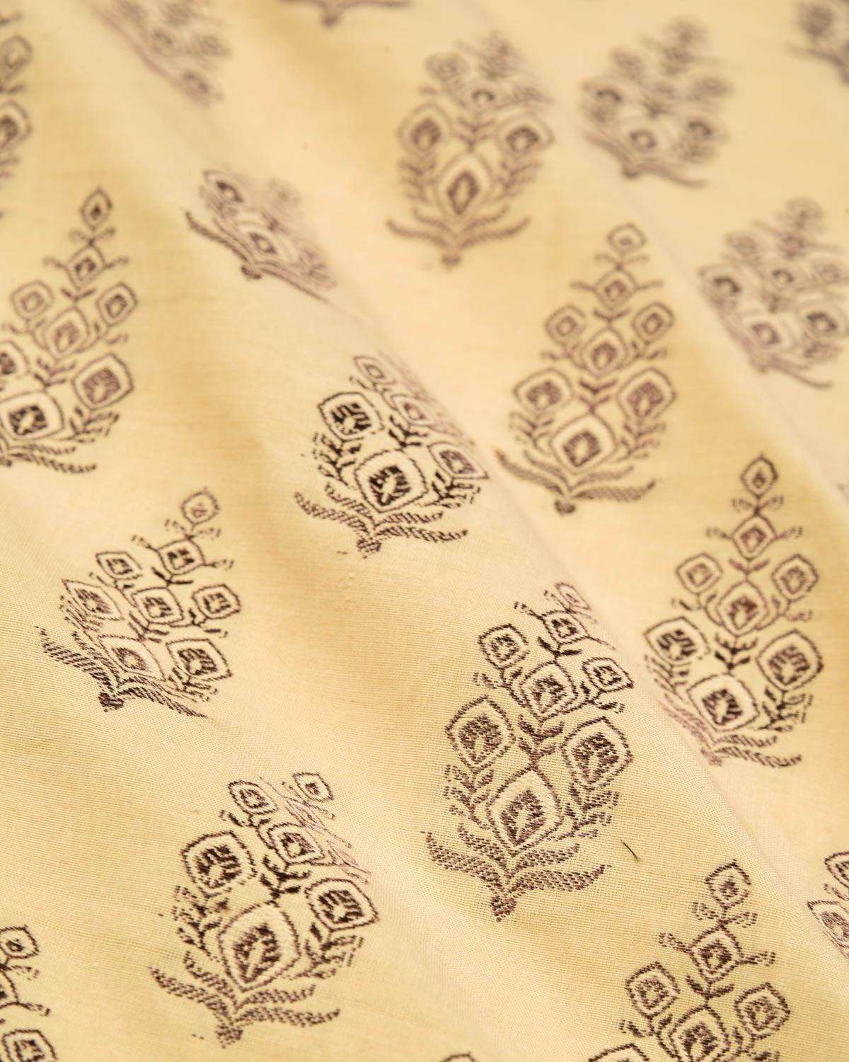 Beige Banarasi Buta Antique Zari Brocade Handwoven Cotton Silk Pocket Square - By HolyWeaves, Benares