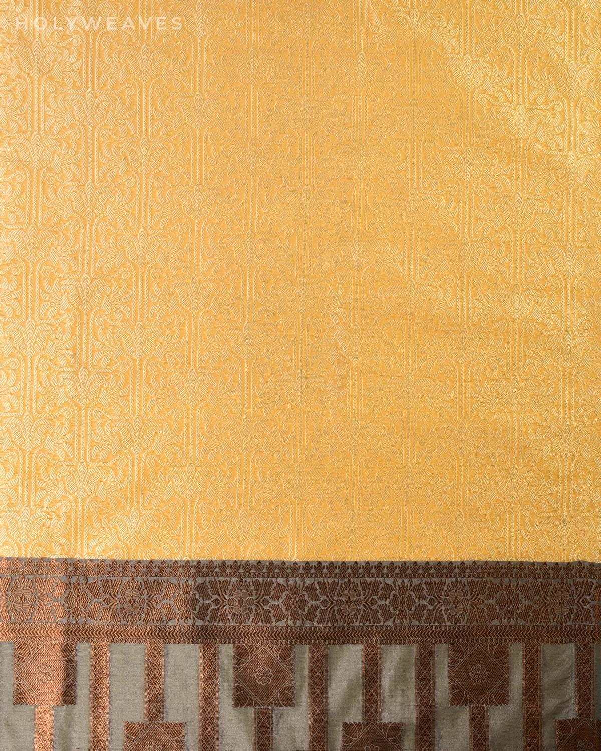 Beige Banarasi Cutwork Brocade Woven Art Cotton Silk Saree with Gray Border Pallu - By HolyWeaves, Benares