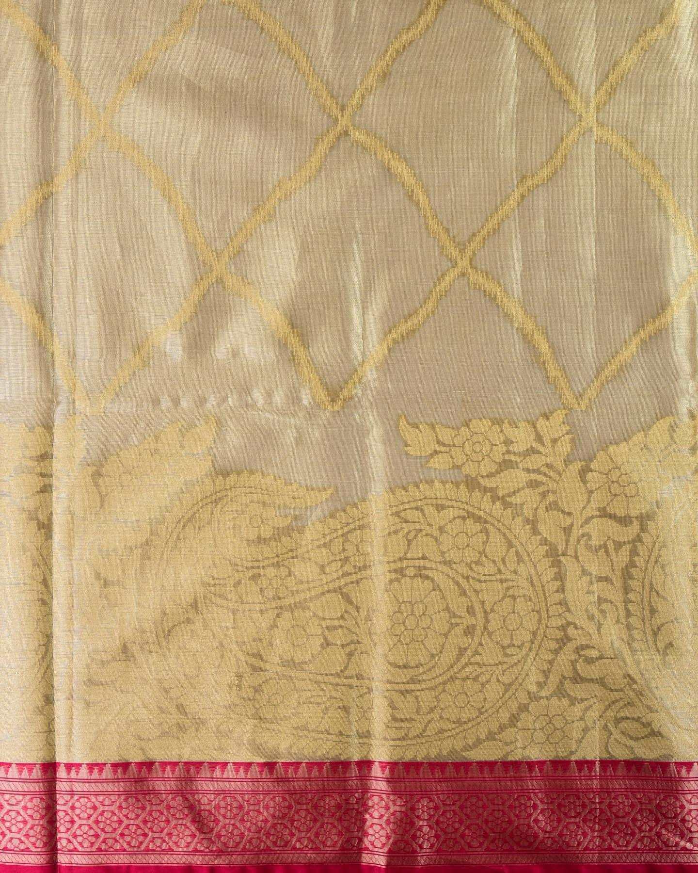 Beige Banarasi Cutwork Brocade Woven Cotton Tissue Saree - By HolyWeaves, Benares