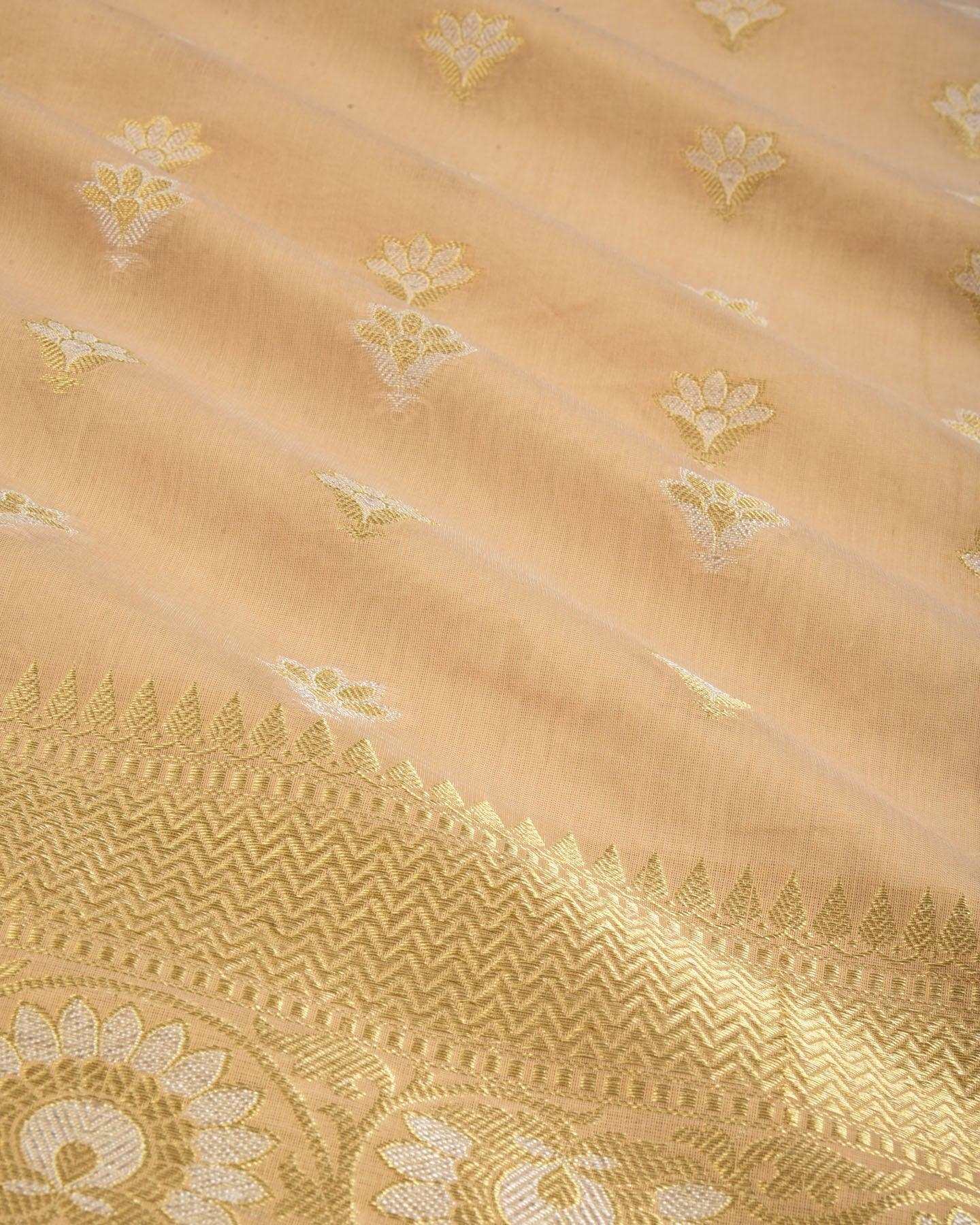 Beige Banarasi Sona Rupa Zari Cutwork Brocade Woven Cotton Silk Saree - By HolyWeaves, Benares