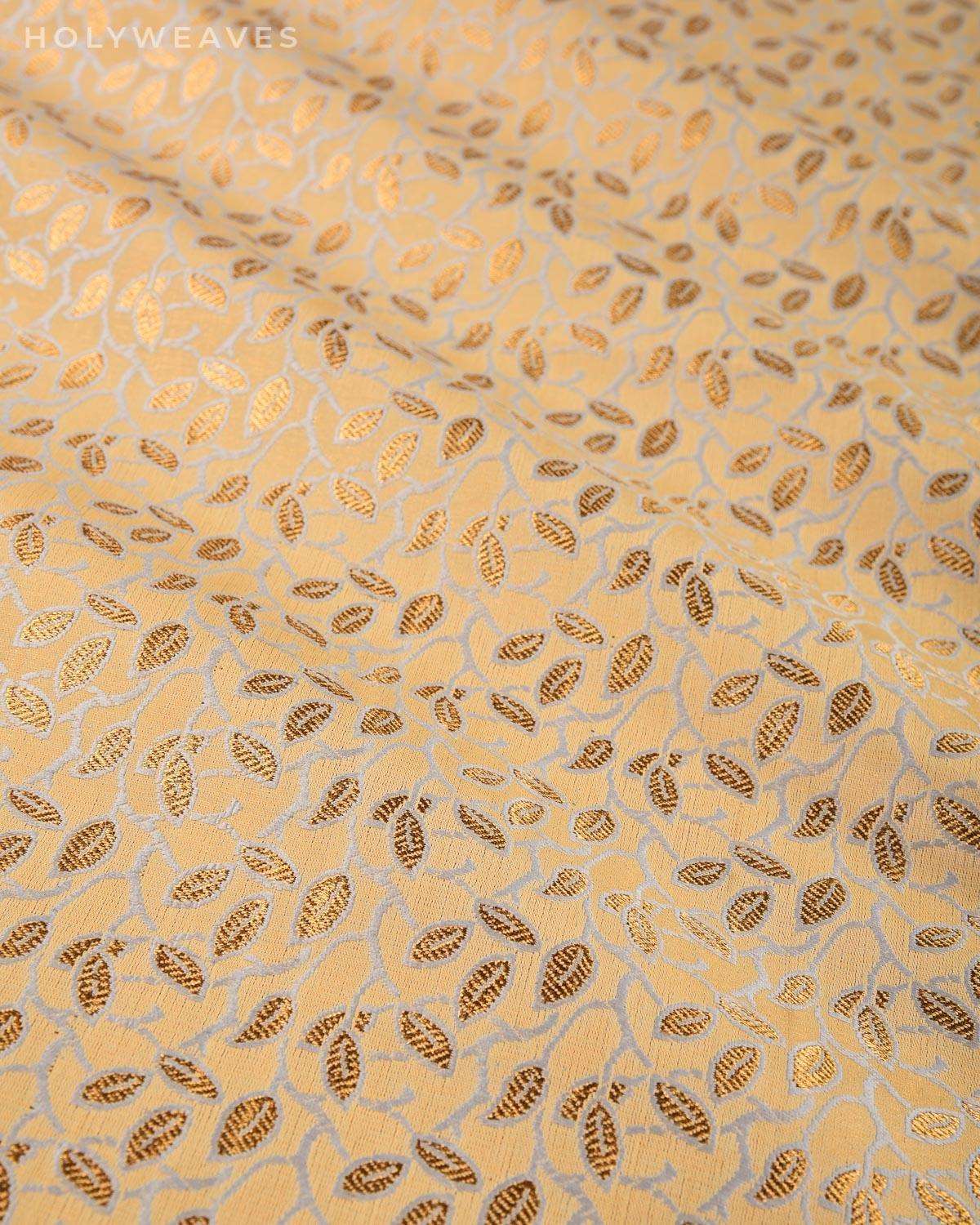 Beige Banarasi Tanchoi Brocade Woven Poly Cotton Silk Fabric - By HolyWeaves, Benares