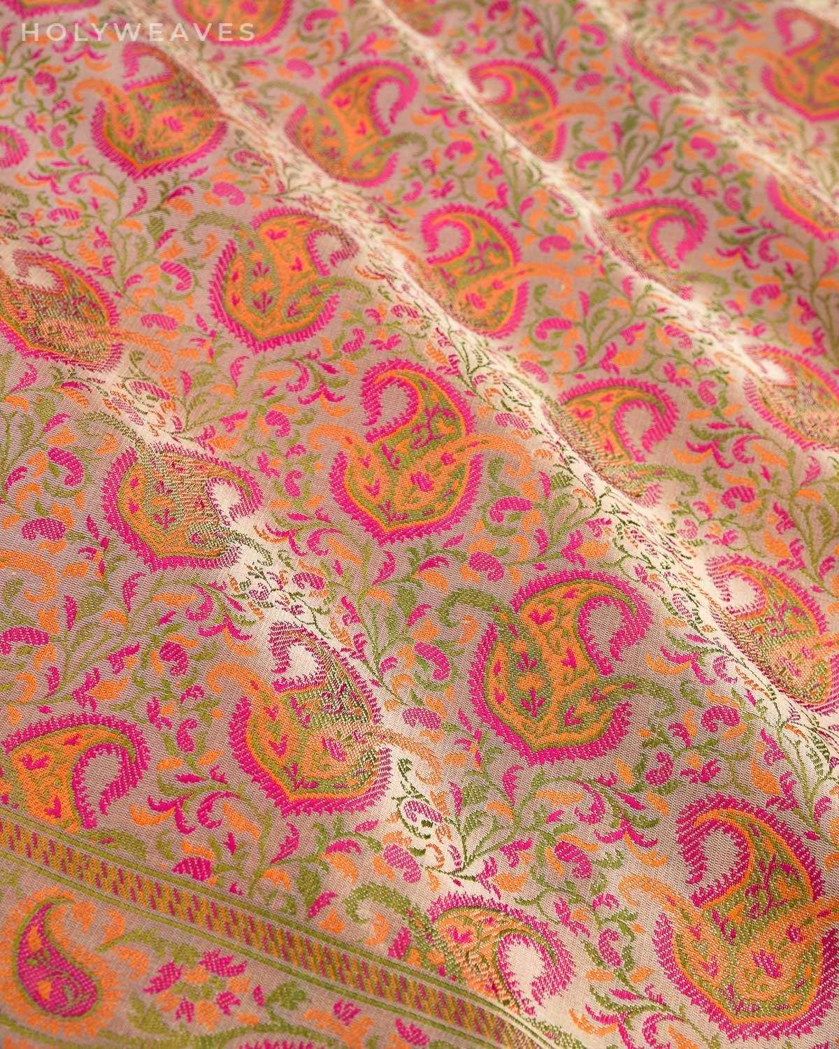 Beige Banarasi Tehri Jamawar Handwoven Katan Silk Saree - By HolyWeaves, Benares