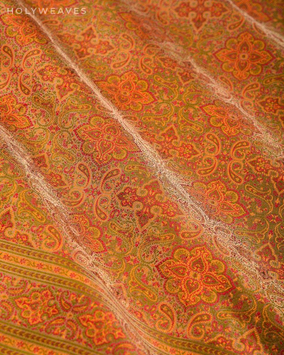Beige Banarasi Tehri Jamawar Handwoven Katan Silk Saree with Mughal Kairi Jaal - By HolyWeaves, Benares