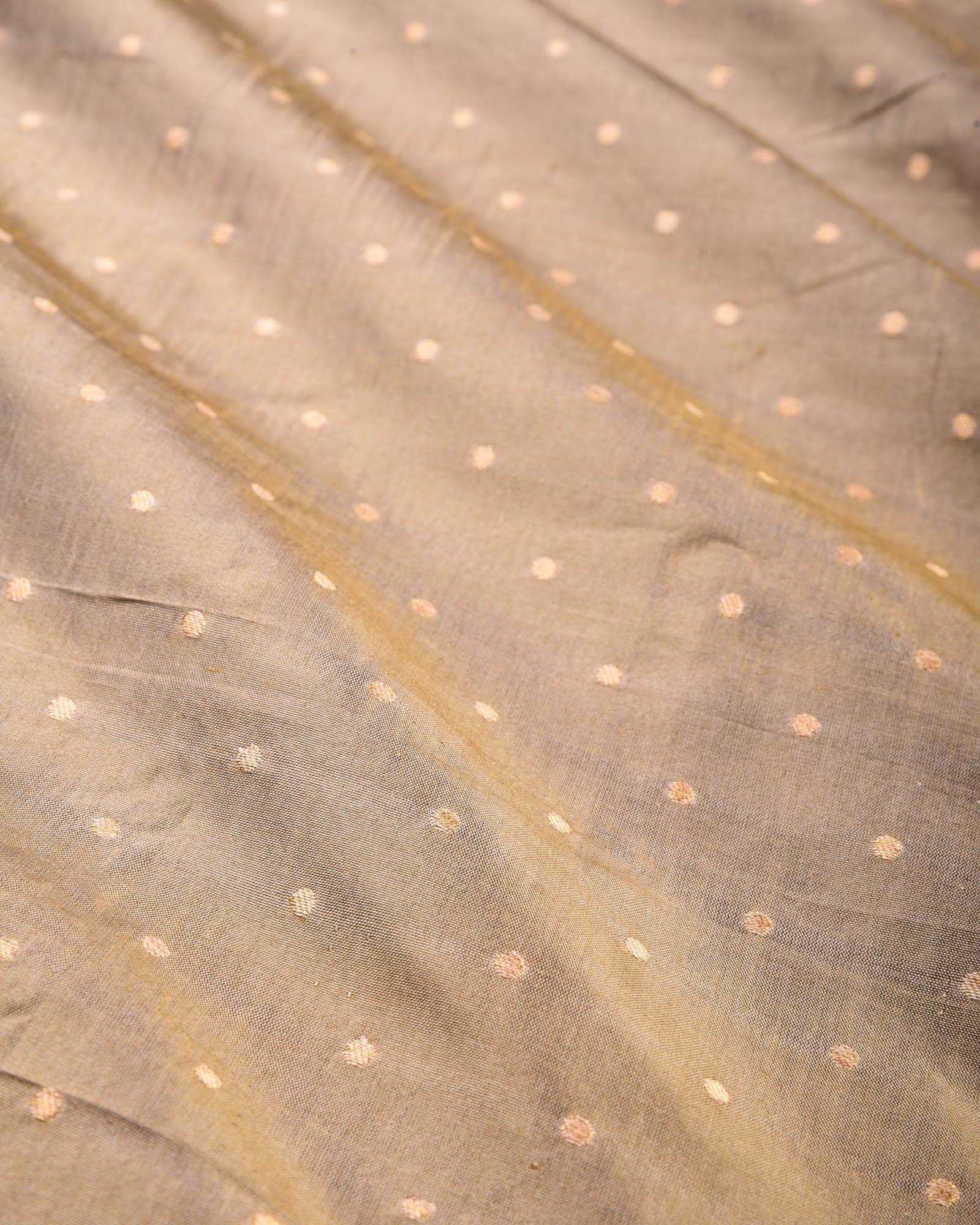 Beige Banarasi Zari Polka Dots Cutwork Brocade Handwoven Katan Silk Fabric - By HolyWeaves, Benares