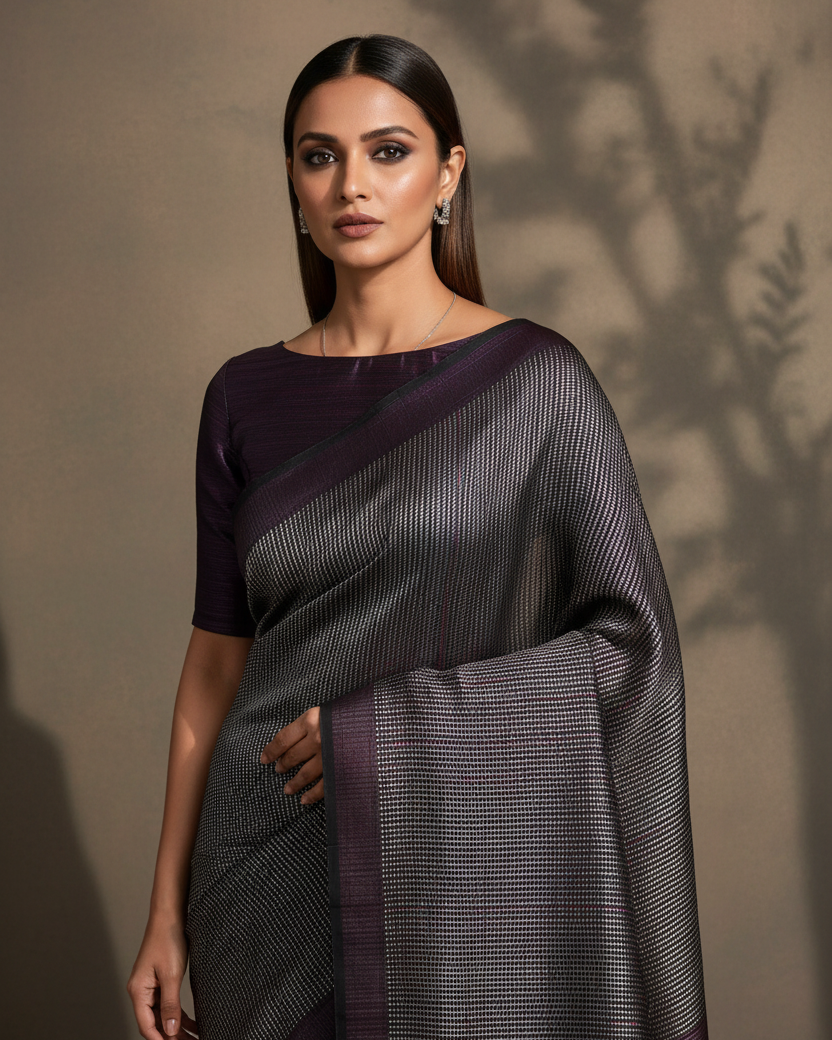 Black Banarasi Resham Zari Stripes — Boat Neck
