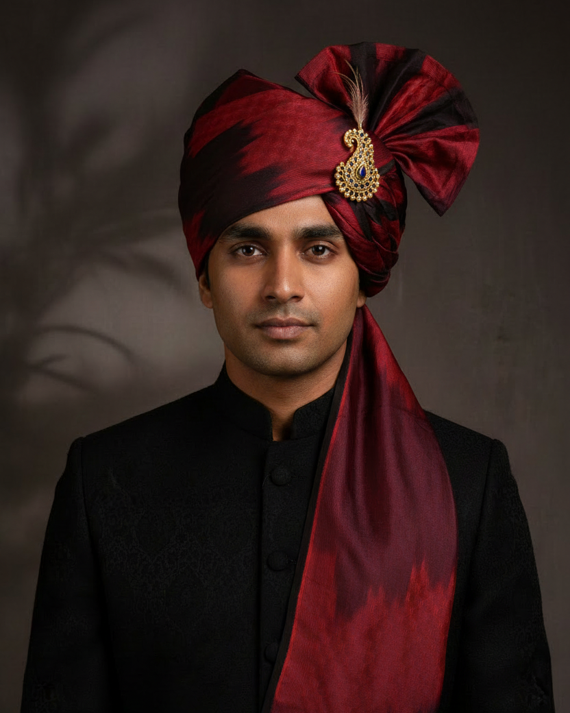 Black & Crimson Safa — Same Model With Kalgi