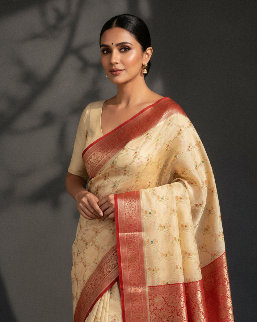 Cream Meenakari Jaal Saree - Image 1