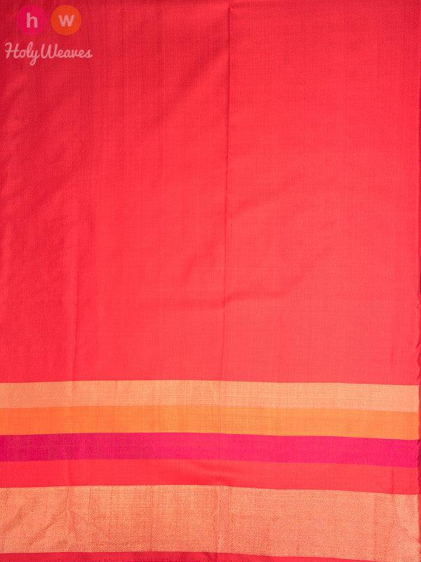 Cream-Red Handwoven Silk Pochampally Saree - By HolyWeaves, Benares