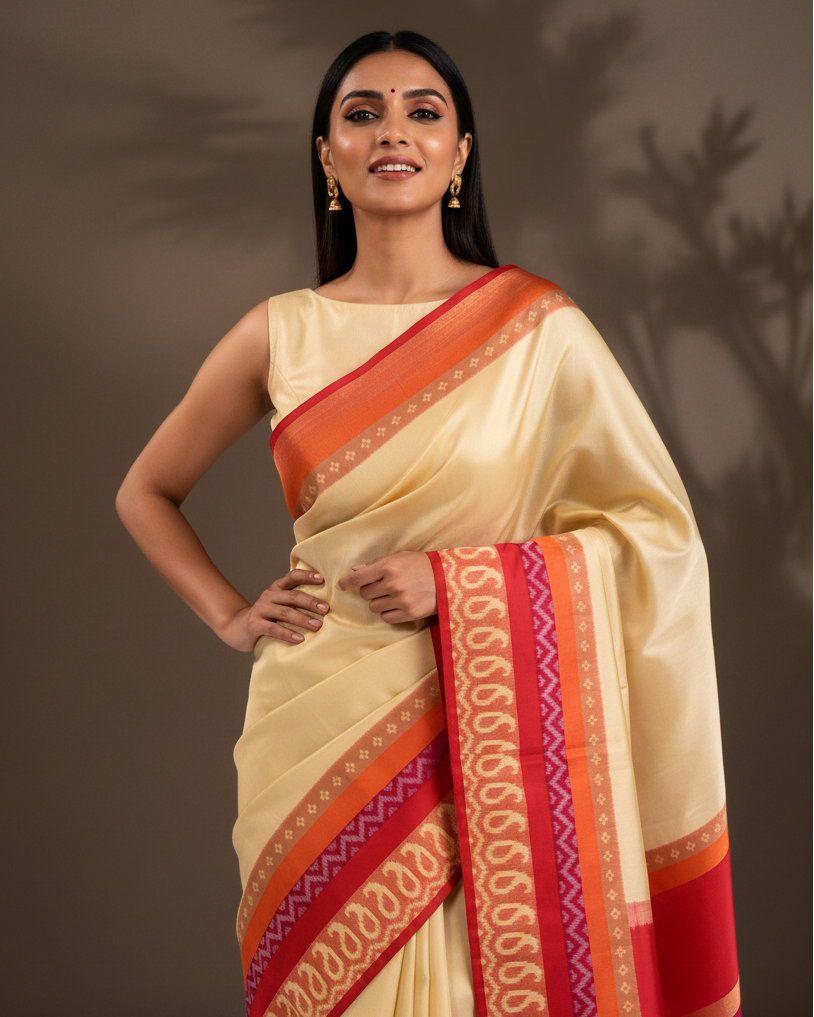 Cream-Red Pochampally Ikat — Bold Editorial