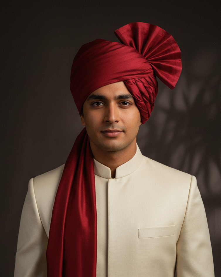 Deep Maroon Katan Silk Safa - No Noose!