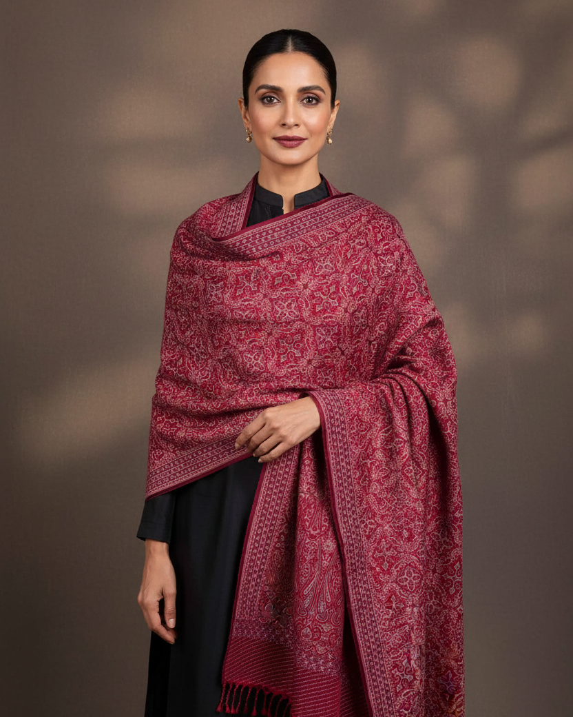 Female — Maroon Jamawar Shawl