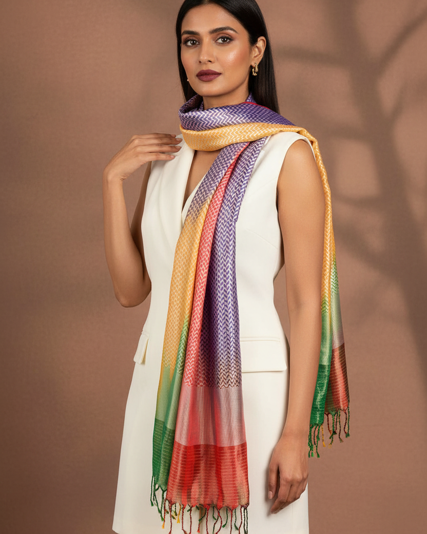 Female - Ombré Silver Zari Herringbone - White Formal, Natural Wrap