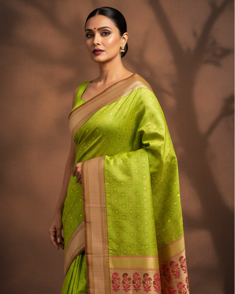 Green Banarasi Katan Silk — Editorial V2