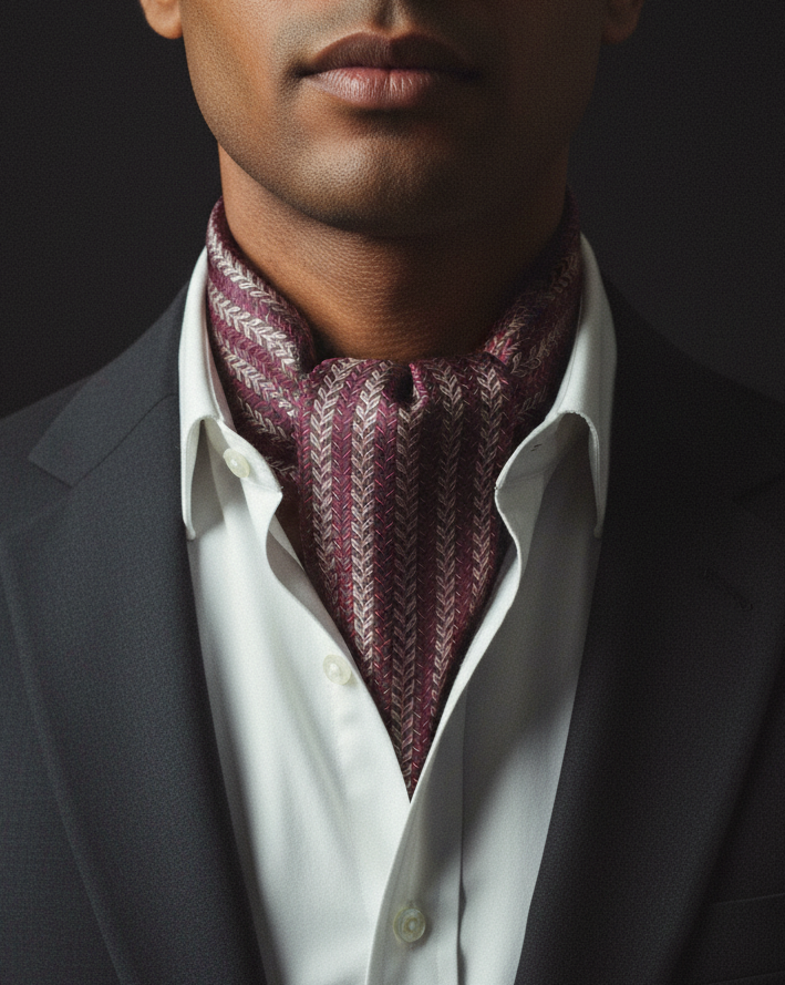 Herringbone Brocade Ascot - Inside Shirt, Charcoal Blazer