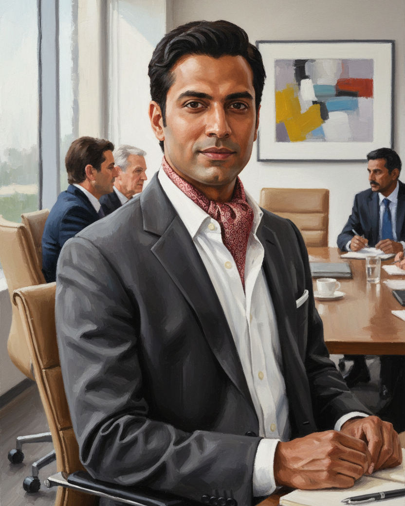 Maroon On Beige Banarasi Mosaic Tanchoi Handwoven Silk Ascot Tie styled for business meeting