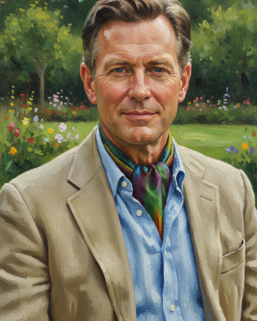 Vibgyor Green Ombre Handwoven Silk Ascot Tie styled for garden party