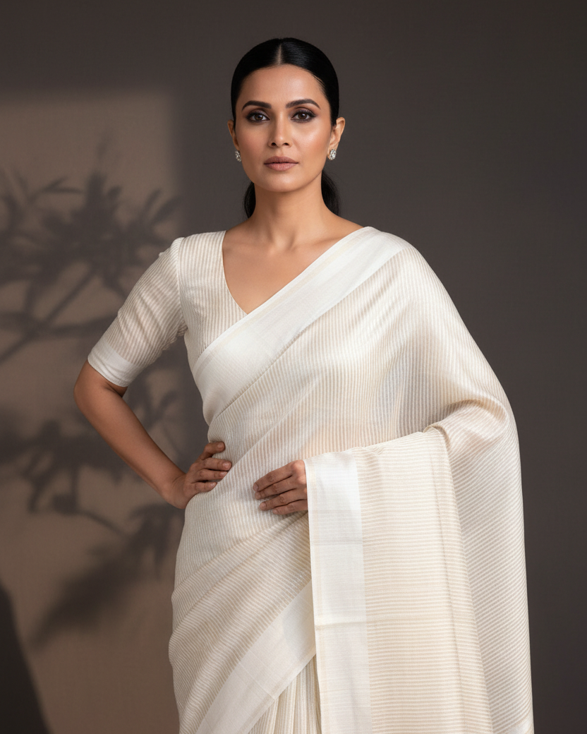 Ivory Silver Stripe Dupion Editorial