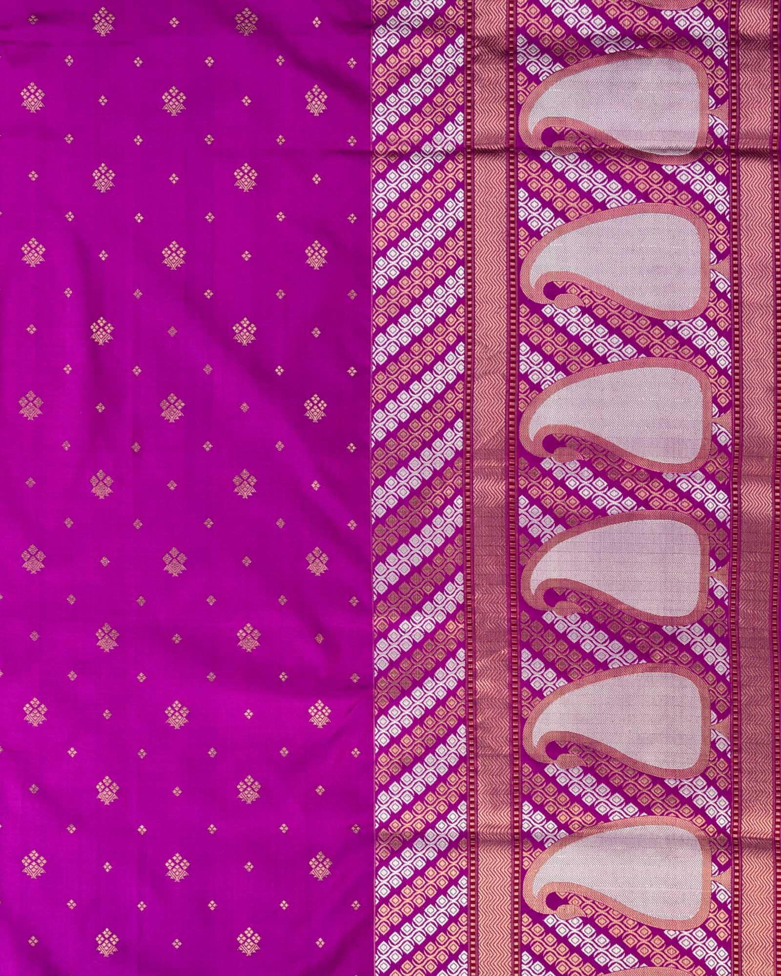 Magenta Banarasi Duet Buti Kadhuan Brocade Handwoven Katan Silk Saree - By HolyWeaves, Benares
