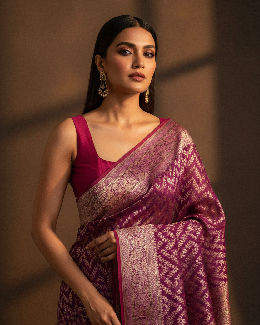Magenta Chevron Banarasi - Pure Visual Reference