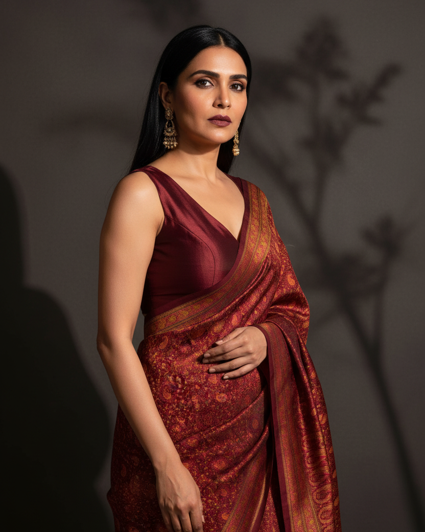 Mahogany Tehri Paisley Katan Silk — Image-Led