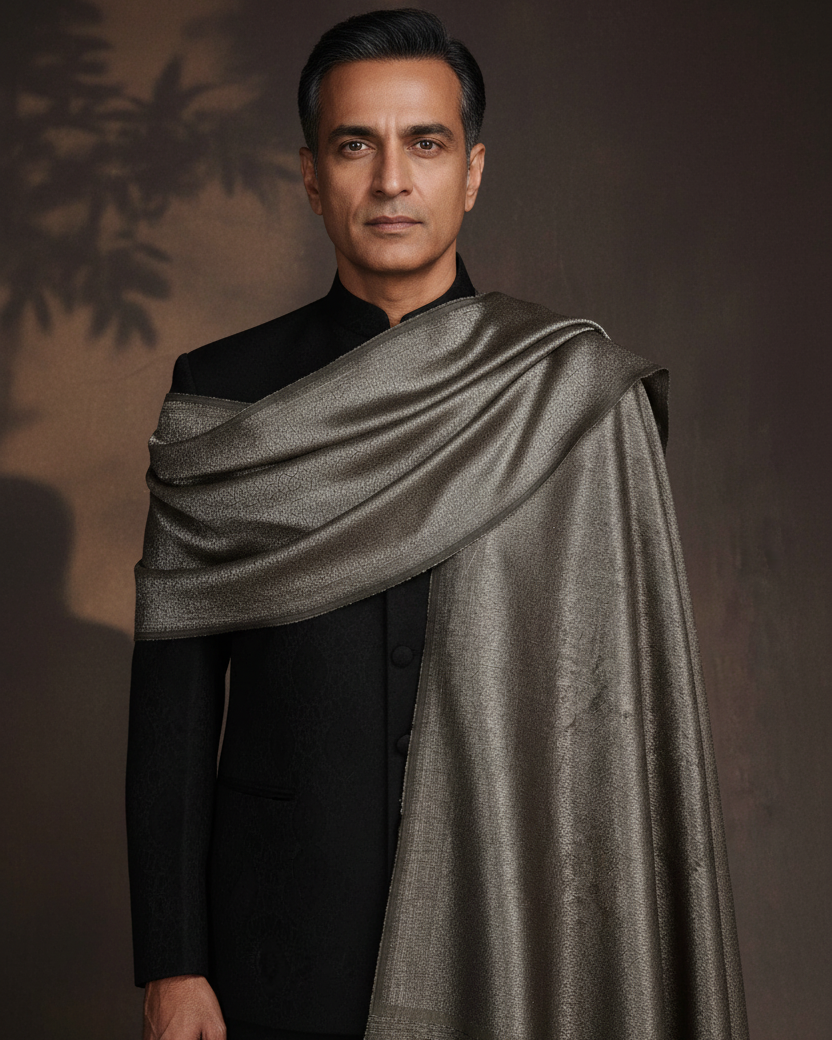 Male 1 — Black Bandhgala, Both Shoulders Structured Drape